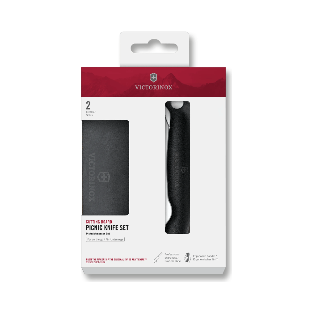 [VIC-6.7193.F] Cutting board picnic knife set, 2pcs, wavy (Black)