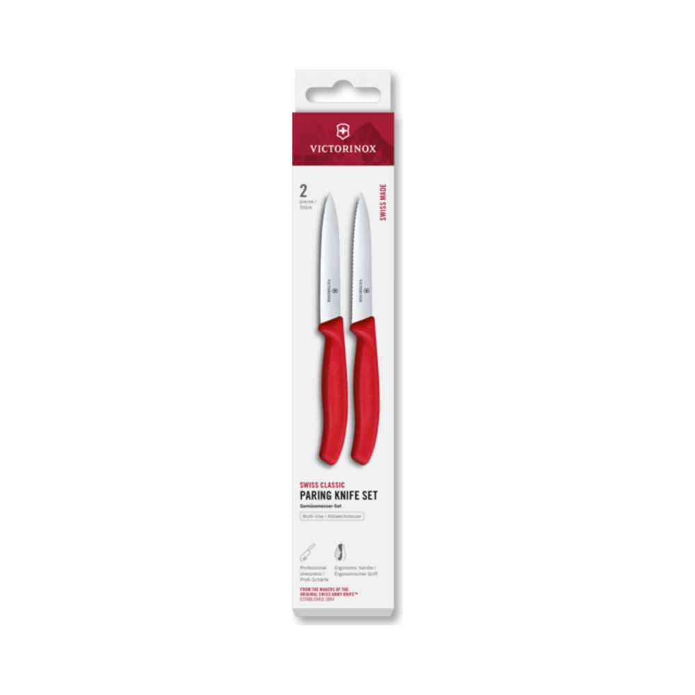 Swiss Classic, paring set, 2pcs, 10cm, straight/wavy, red, box