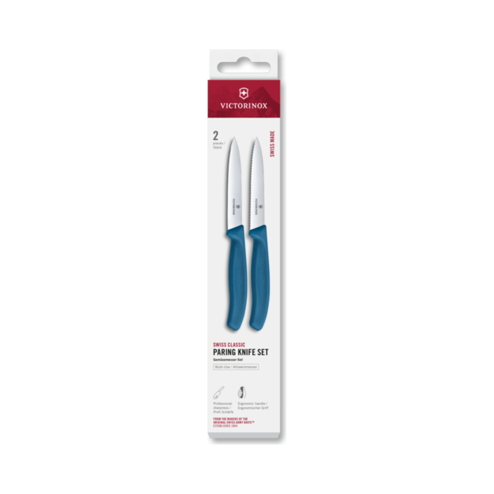 Swiss Classic, paring set, 2pcs, 10cm, straight/wavy, blue, box
