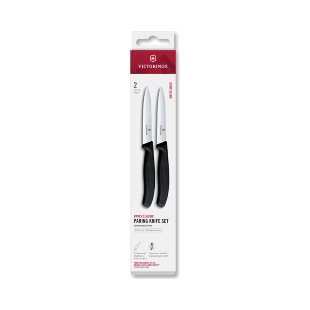 Swiss Classic, paring set, 2pcs, 10cm, straight/wavy, black, box