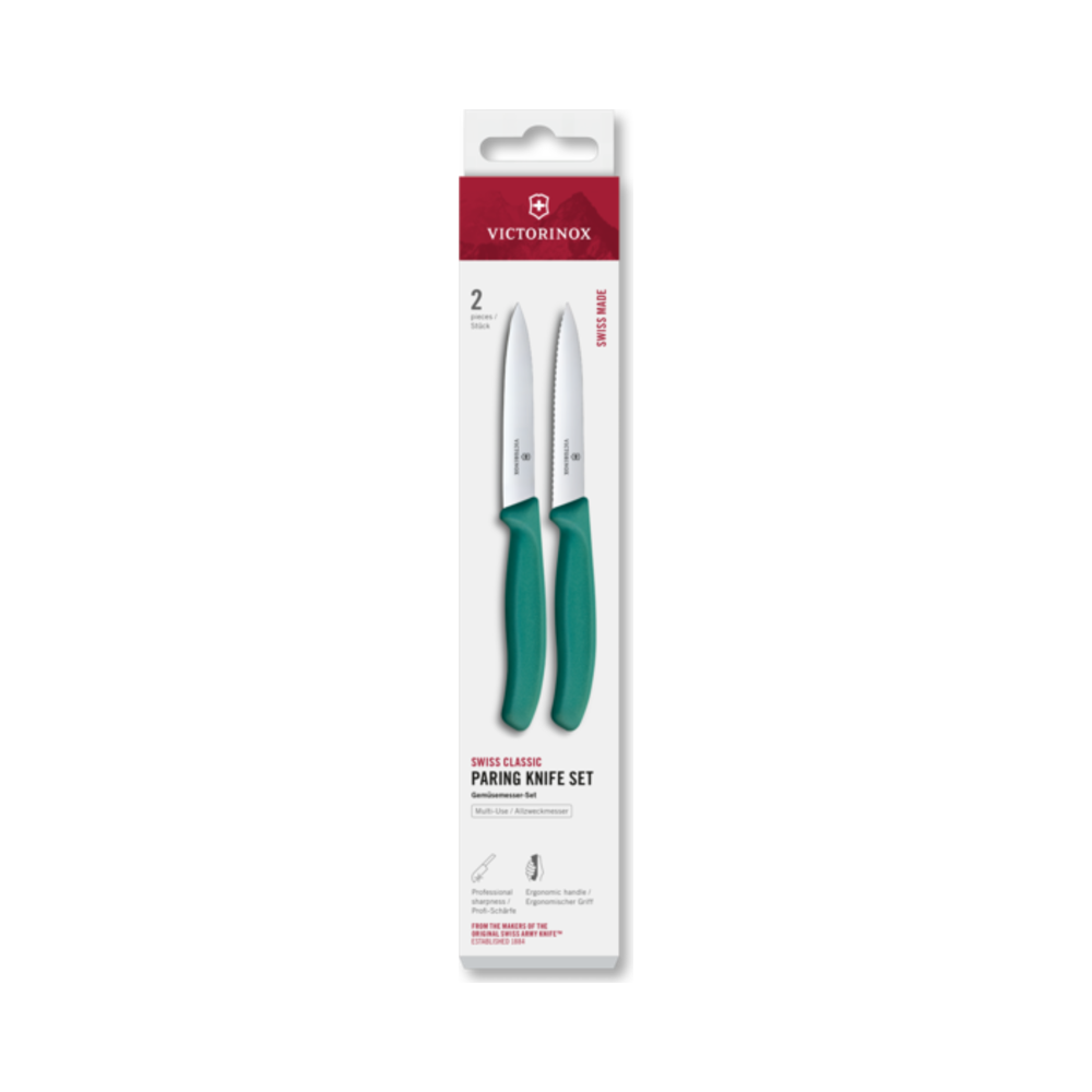 Swiss Classic, paring set, 2pcs, 10cm, straight/wavy, green, box