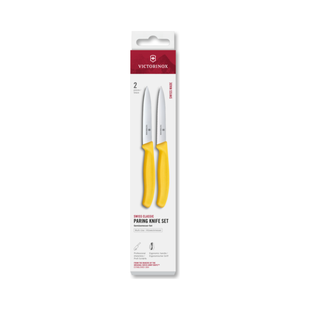 Swiss Classic, paring set, 2pcs, 10cm, straight/wavy, yellow, box